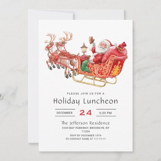 Santa Sleigh Holiday Luncheon Weihnachts-Party Einladung (Vorderseite)