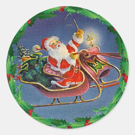 SANTA, SLEIGH & HOLLY by SHARON SHARPE Runder Aufkleber (Vorderseite)