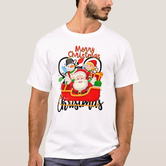 Santa Sleigh Merry Christmas Cartoon T-Shirt (Vorderseite)