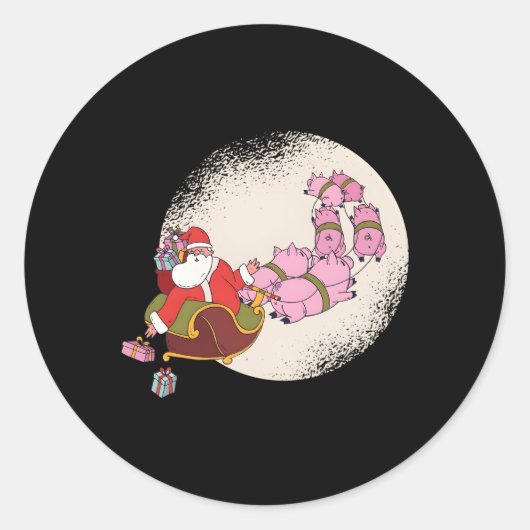 Santa Sleigh mit Schweinen und Runder Aufkleber (Vorderseite)