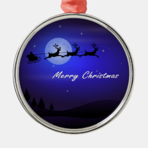 Santa Sleigh Moon Frohe Weihnachten Ornament Aus Metall