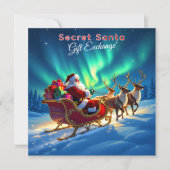 Santa Sleigh & Northern Lights Secret Santa Party Einladung (Vorderseite)