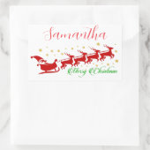 Santa sleigh rechteckiger aufkleber (Tasche)