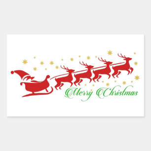 Santa sleigh rechteckiger aufkleber
