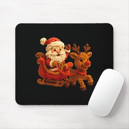 Santa Sleigh Reindeer Crochet Xmas Pajamas Holiday Mousepad (Mit Mouse)