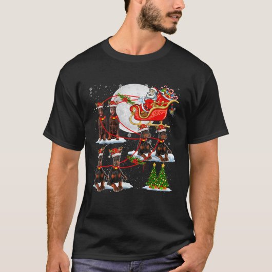 Santa Sleigh Reindeer Dobermanns Carrying Christma T-Shirt (Vorderseite)