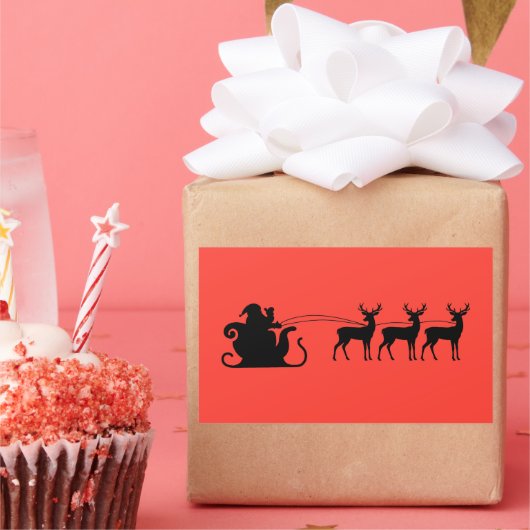 Santa sleigh reindeer rechteckiger aufkleber (Party)