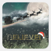 Santa Sleigh Reindeer Weihnachtssticker Quadratischer Aufkleber (Vorderseite)