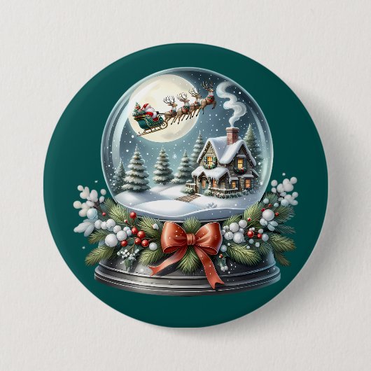 Santa Sleigh Reiten im Snow Globe Wonderland Button (Vorderseite)