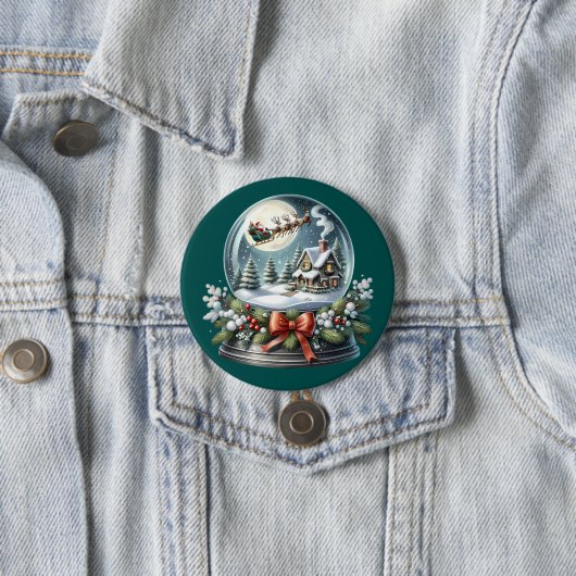 Santa Sleigh Reiten im Snow Globe Wonderland Button (Beispiel)