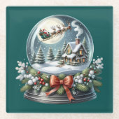 Santa Sleigh Reiten im Snow Globe Wonderland Glasuntersetzer (Vorderseite)