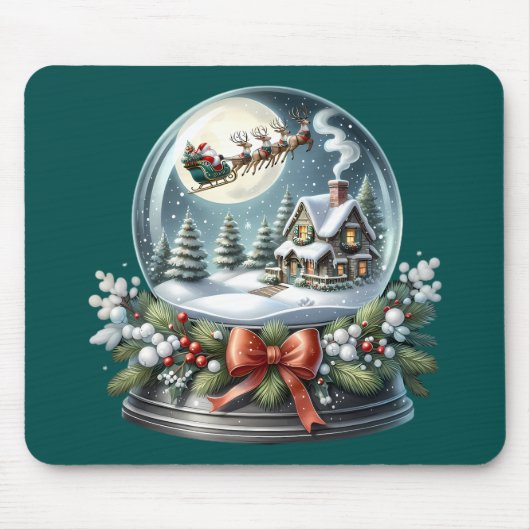 Santa Sleigh Reiten im Snow Globe Wonderland Mousepad (Vorne)