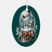 Santa Sleigh Reiten im Snow Globe Wonderland Ornament Aus Metall (Vorderseite Rechts)