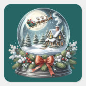 Santa Sleigh Reiten im Snow Globe Wonderland Quadratischer Aufkleber (Vorderseite)