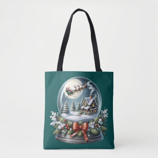 Santa Sleigh Reiten im Snow Globe Wonderland Tasche (Vorderseite)