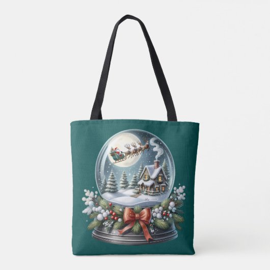 Santa Sleigh Reiten im Snow Globe Wonderland Tasche (Rückseite)