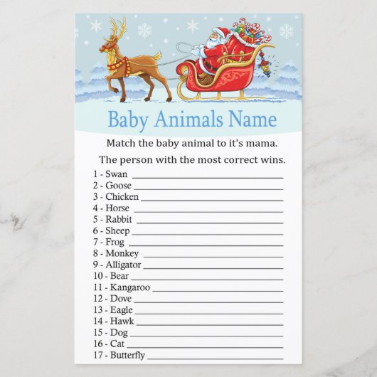 Santa Sleigh Rentier Baby Animals Name Game (Vorderseite)