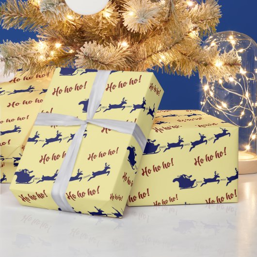 Santa Sleigh Rentiers Yellow Seamless Geschenkpapier (Feiertage)