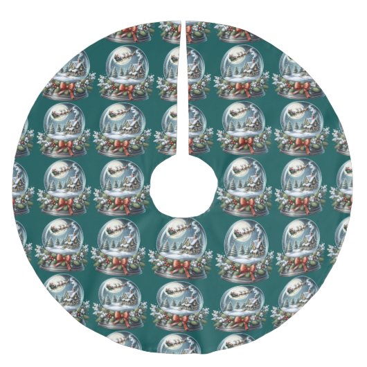 Santa Sleigh Ride in Snow Globe Wonderland Polyester Weihnachtsbaumdecke (Vorderseite)