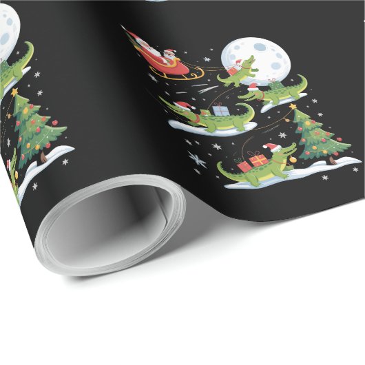 Santa Sleigh Riding Alligator Christmas Funny Xmas Geschenkpapier (Rolleneckpunkt)