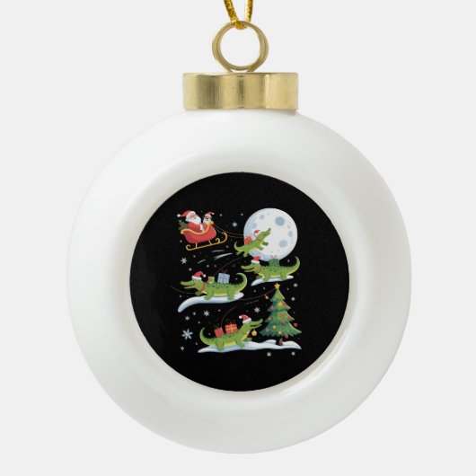 Santa Sleigh Riding Alligator Christmas Funny Xmas Keramik Kugel-Ornament (Vorderseite)