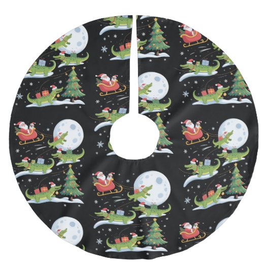 Santa Sleigh Riding Alligator Christmas Funny Xmas Polyester Weihnachtsbaumdecke (Vorderseite)