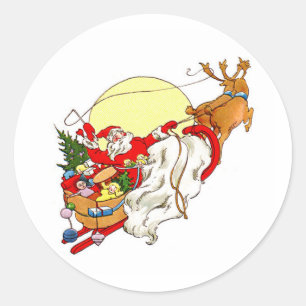 Santa Sleigh Runder Aufkleber