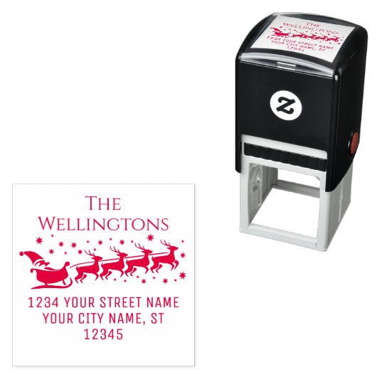Santa Sleigh Snowy Weihnachtsname Rücksendeadresse Permastempel (Beispiel)