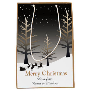 Santa Sleigh & Tree Silhouette Personalisiert Mittlere Geschenktüte