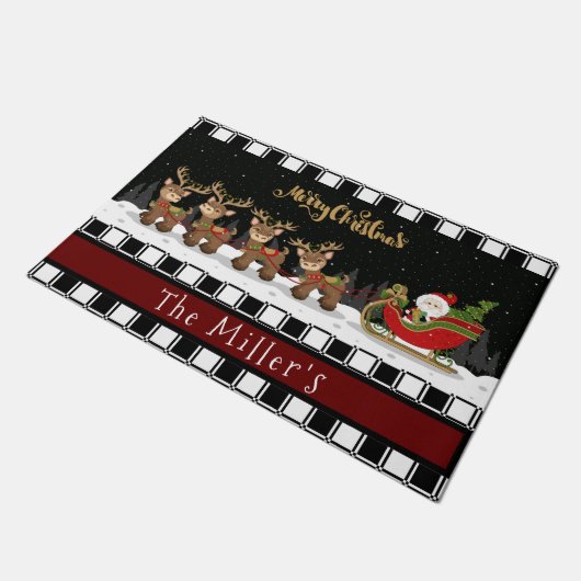 Santa Sleigh und Reindeer Fußmatte (Schrägansicht)