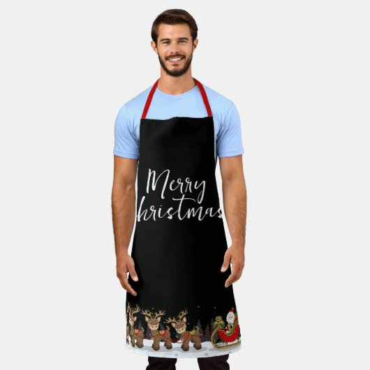 Santa Sleigh und Reindeer Schürze (Getragen)