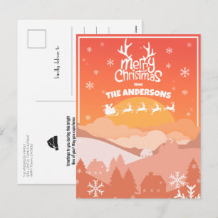 Santa Sleigh und Rentier Fliegen im Sunset Sky Feiertagspostkarte