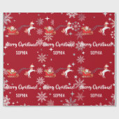 Santa Sleigh Unicorn Snowflakes Personalized Xmas Geschenkpapier (Flach)