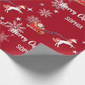 Santa Sleigh Unicorn Snowflakes Personalized Xmas Geschenkpapier (Ecke)