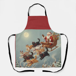 Santa Sleigh with Flying Cats Christmas Apron Schürze