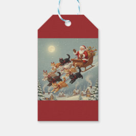 Santa Sleigh with Flying Cats Gift Tag Geschenkanhänger