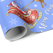 Santa & Sleigh Wrapping Paper. Mattblau Geschenkpapier (Rolleneckpunkt)