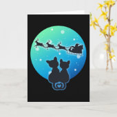 Santa Sleighing mit Katzen Liebhaber Funny Xmas Karte (Gelbe Blume)