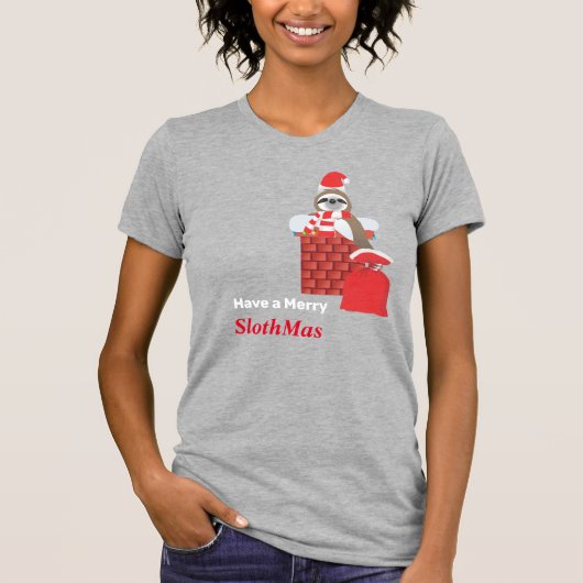 Santa Sloth geht mit Geschenken den Schornstein hi T-Shirt (Vorderseite)