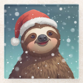 Santa Sloth, Glass Coaster Glasuntersetzer