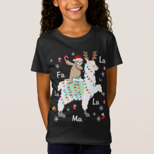 Santa Sloth Riding Llama Rentier Weihnachten T-Shirt