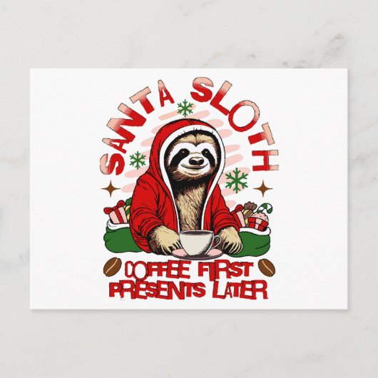 Santa Sloth Schlackenkaffee Feiertagspostkarte (Vorderseite)