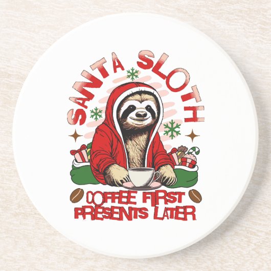 Santa Sloth Schlackenkaffee Getränkeuntersetzer (Vorne)
