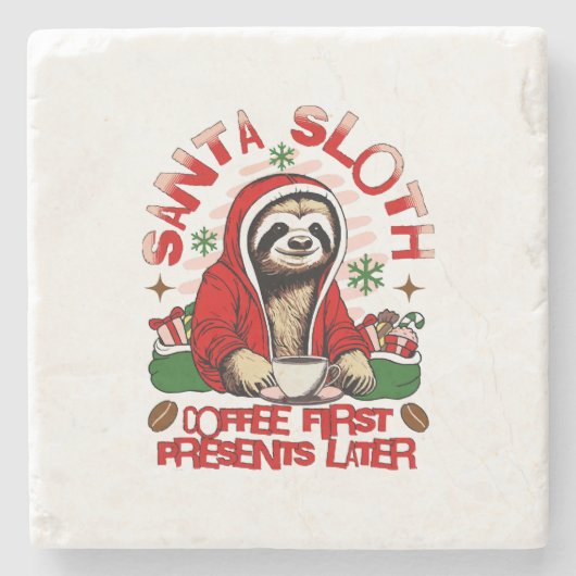 Santa Sloth Schlackenkaffee Steinuntersetzer (Vorderseite)
