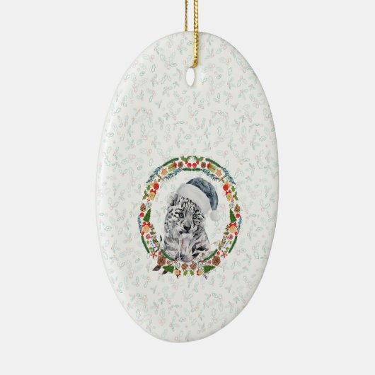 Santa Snow Leopard Keramik Ornament (Rechts)