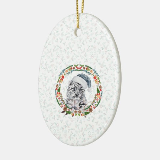 Santa Snow Leopard Keramik Ornament (Links)