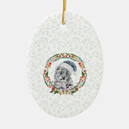 Santa Snow Leopard Keramik Ornament (Vorne)