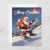 Santa Snowboarden auf dem Berg Feiertagspostkarte (Vorne/Hinten)