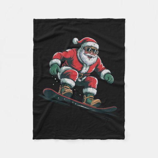 Santa Snowboarding Christmas Holiday Retro Vintage Fleecedecke (Vorderseite)