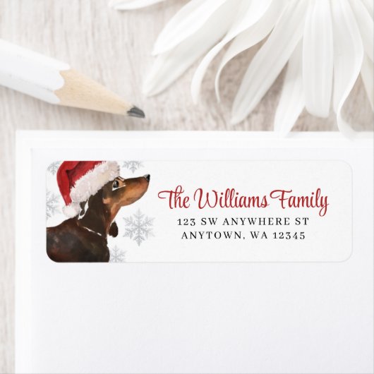 Santa Snowflake Black Tan Dackel Rücksendeadresse (Insitu)